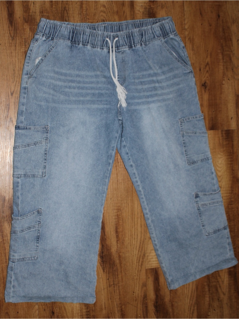 VIP Light Wash Denim Cargo Jeggings - Drawstring Waist